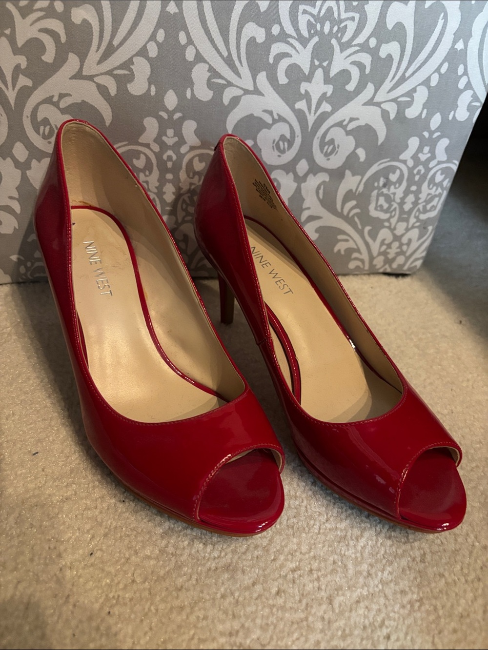 Nine West Red Patent Peep-Toe Heels
